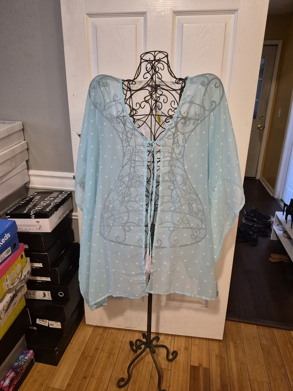 Light Blue Polka Dot Sheer Kimono Cover-Up